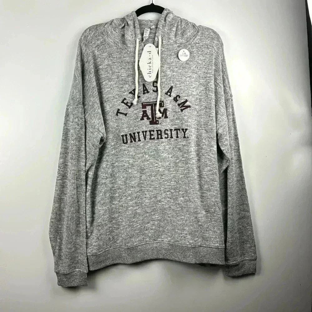 A&M UNIVERSITY GREY & MAROON HOODIE CHICK-A-D XLGE SOFTEST NWT LONG SLEEVE